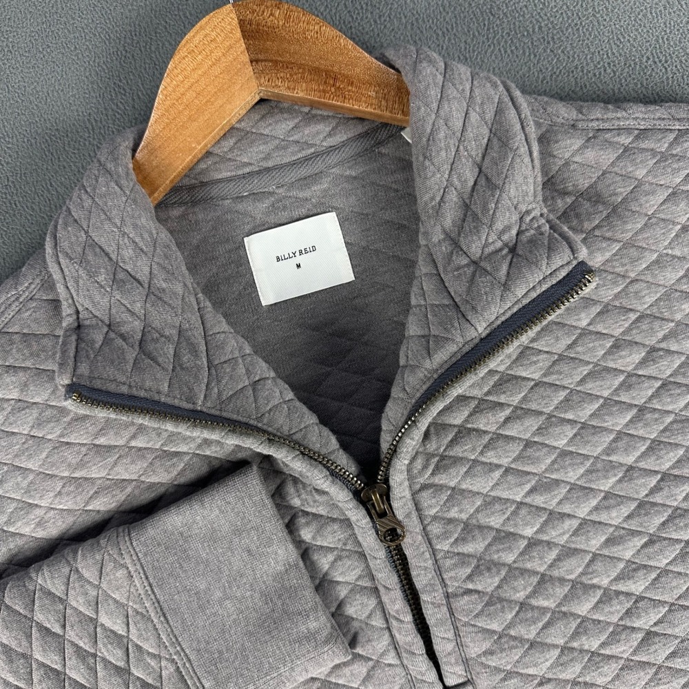 Billy Reid Half Zip Sweater Medium Grey Diamond Quilt Quiet Luxury Minimalist